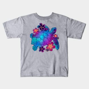 Sea Turtle with Flowers (purple) Kids T-Shirt